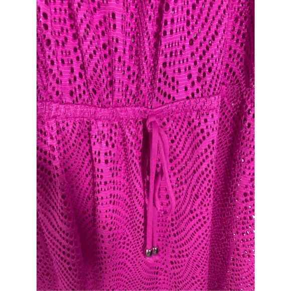 Catalina Large Women's Crochet Resortwear Cruise Boho Hot Pink Swim Cover Up - Picture 3 of 6